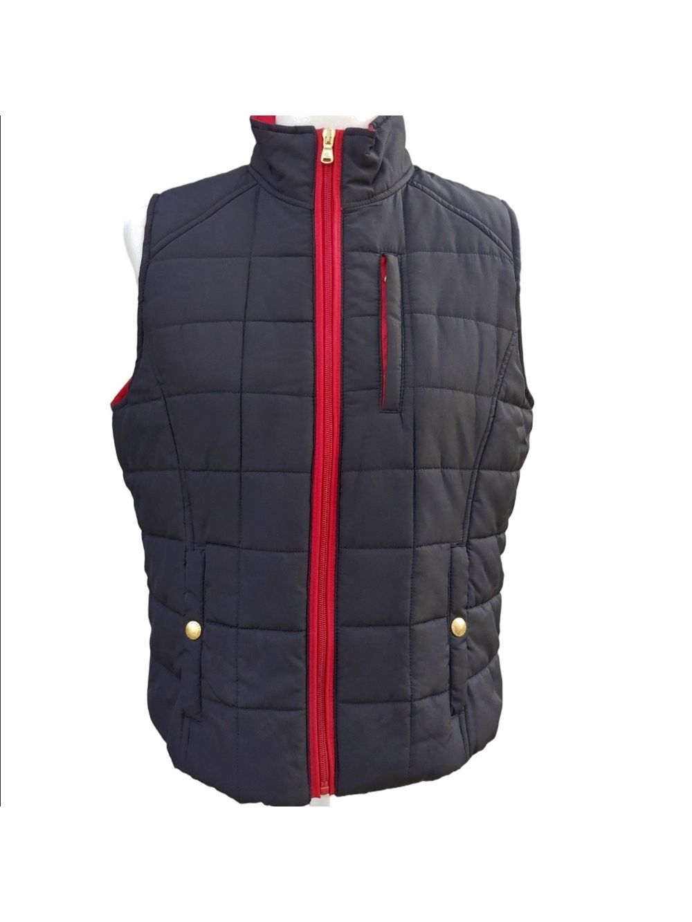Lauren Ralph Lauren Red and Black Quilted Puffer Vest Women's Petite Large - Picture 5 of 15